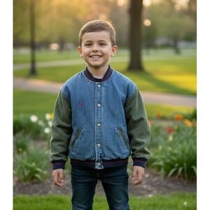 Genuine‎ Blues Denim Jacket Kids Size S (8) Embroidered Tow Truck Quilted Lined